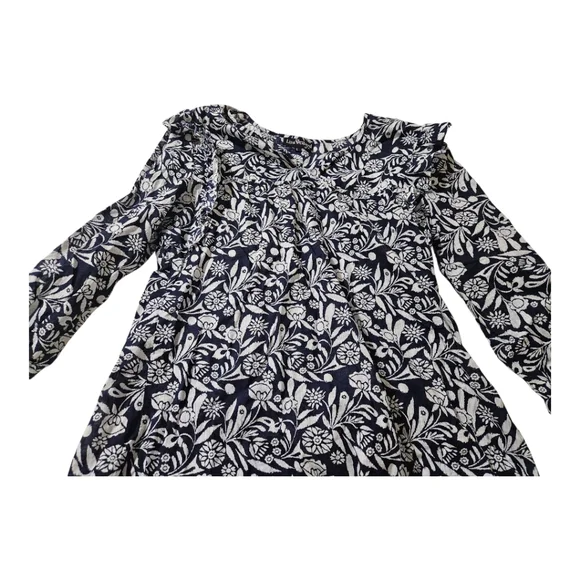 Lyza Byrd Navy Floral Ruffle Top Size Large 100% Cotton - Picture 2 of 7